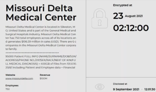 密苏里三角洲医疗中心(MDMC)遭到Hive的勒索攻击.png